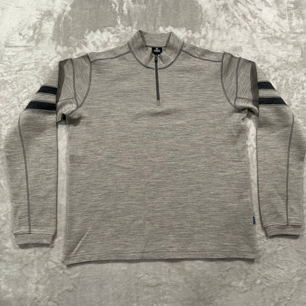 Kuhl Sweater Mens Large Gray Merino Wool Quarter Zip 1/4 Outdoor Hiking Thermal